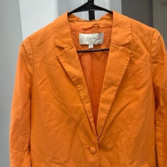 CAMI NYC Owen Linen Blazer In Papaya Bright Orange Summer Spring Jacket - Picture 3 of 12